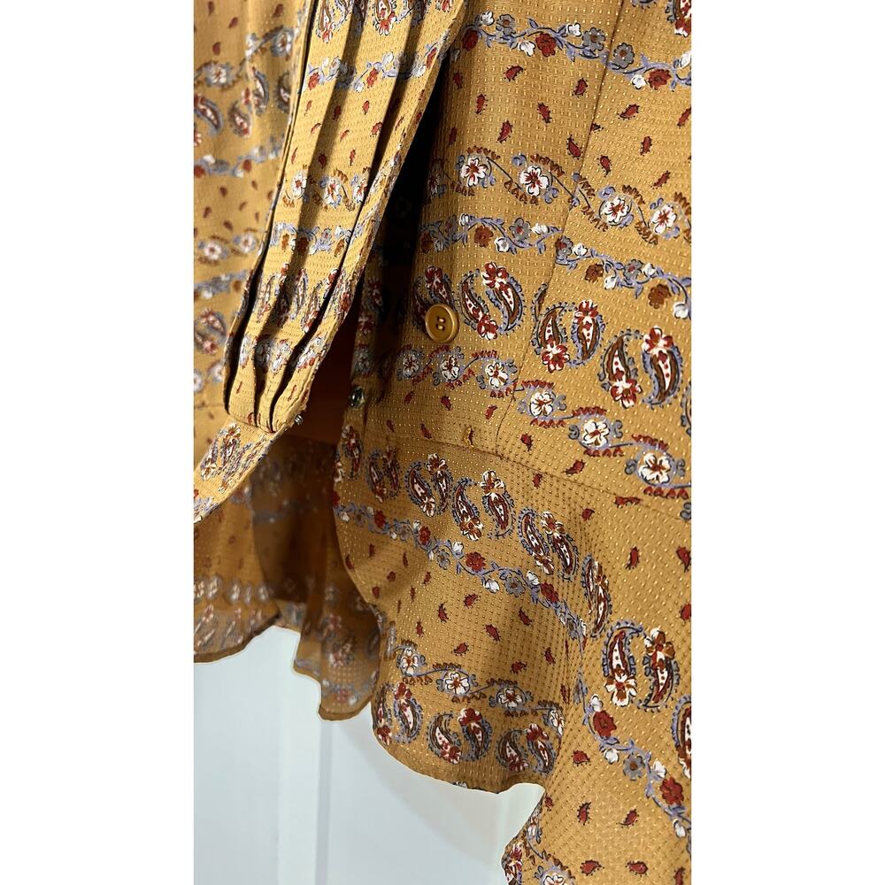 Vintage Japanese Floral Peplum Blouse 80s 90s Cottagecore Mustard Gold - Picture 15 of 15